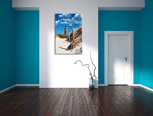 Schöner Leuchtturm am Strand Format: 80x60 auf Leinwand, XXL riesige Bilder fertig gerahmt mit Keilrahmen, Kunstdruck auf Wandbild mit Rahmen, günstiger als Gemälde oder Ölbild, kein Poster oder Plakat - 4