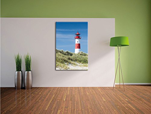 Leuchtturm hinter Dünen , Format: 40x60 auf hochkantiges Leinwand, XXL riesige Bilder fertig gerahmt mit Keilrahmen, Kunstdruck auf Wandbild mit Rahmen, günstiger als Gemälde oder Ölbild, kein Poster oder Plakat - 3