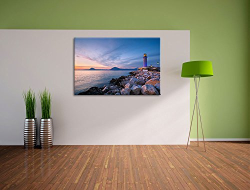 Leuchtturm bei Ebbe Bild auf Leinwand, XXL riesige Bilder fertig gerahmt mit Keilrahmen, Kunstdruck auf Wandbild mit Rahmen, guenstiger als Gemaelde oder Bild, kein Poster oder Plakat, Format:120x80 cm - 3