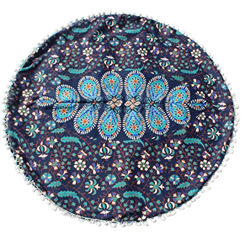 SMILEQ Große Mandala-Boden Kissen Runde Bohemian Meditation Kissenbezug Ottoman Hocker (Blau) - 2