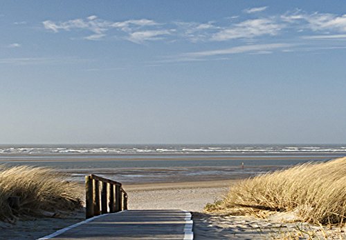 murando Bilder 135x45 cm - Leinwandbilder - Fertig Aufgespannt - Vlies Leinwand - 1 Teilig - Wandbilder XXL - Kunstdrucke - Wandbild - Landschaft Strand Meer Sand Himmel Gras Urlaub Wolke Bretter blau 030212-83 - 4